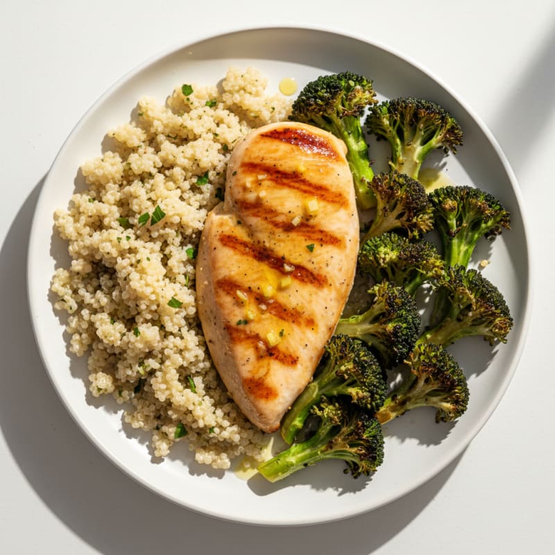 Grilled Chicken Breast with Roasted Broccoli and Quinoa