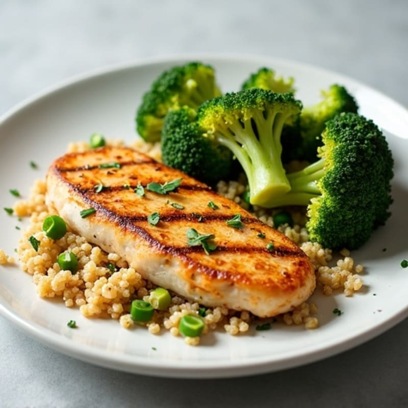 Grilled Chicken Breast with Quinoa and Roasted Broccoli