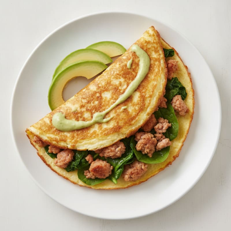 Crispy Egg White Omelet with Turkey Sausage and Spinach