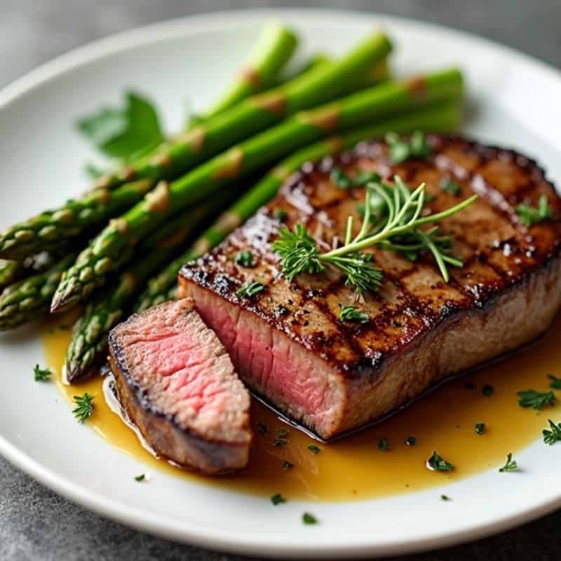 Garlic Herb Pan-Seared Steak with Roasted Asparagus
