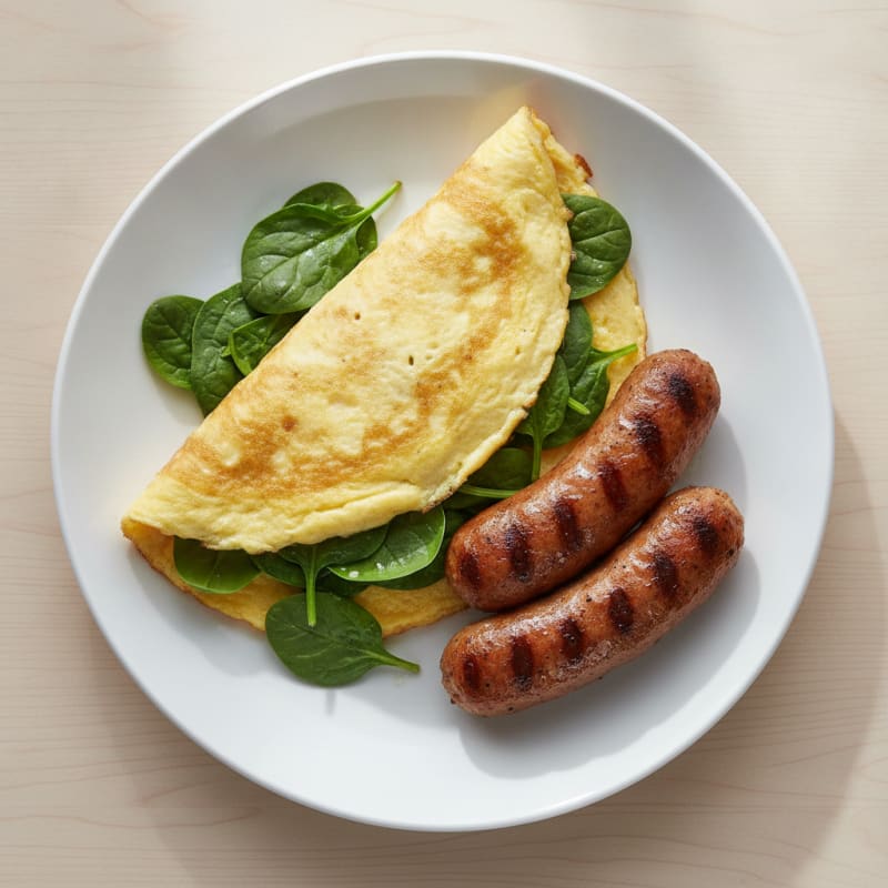 Egg White Spinach Omelette with Grilled Turkey Sausage