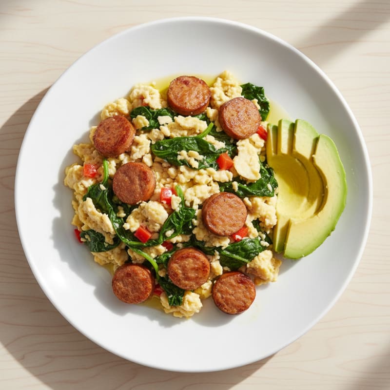 Egg White Scramble with Turkey Sausage and Spinach