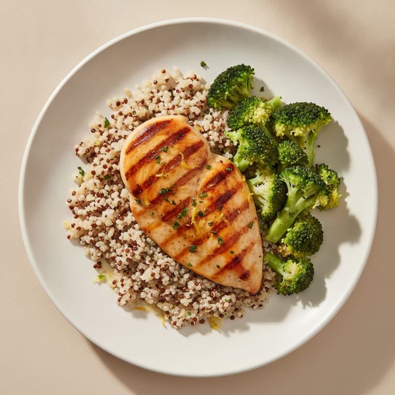 Grilled Chicken Breast with Quinoa and Steamed Broccoli