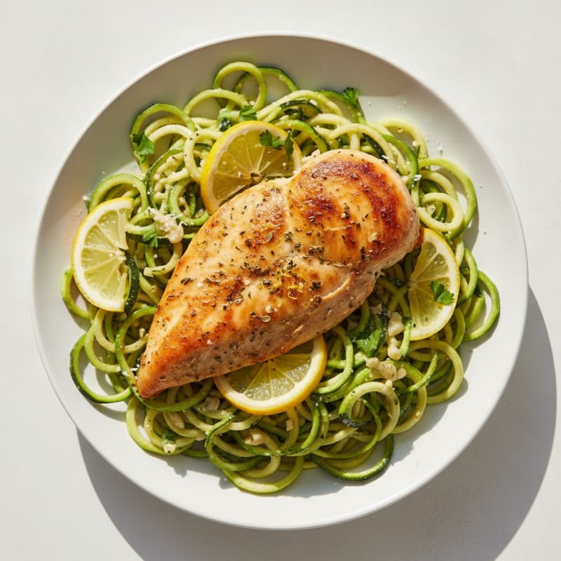 Lemon-Herb Baked Chicken with Zucchini Noodles