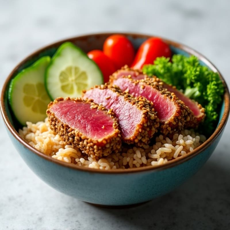 Sesame-Crusted Tuna Rice Bowl with Fresh Vegetables