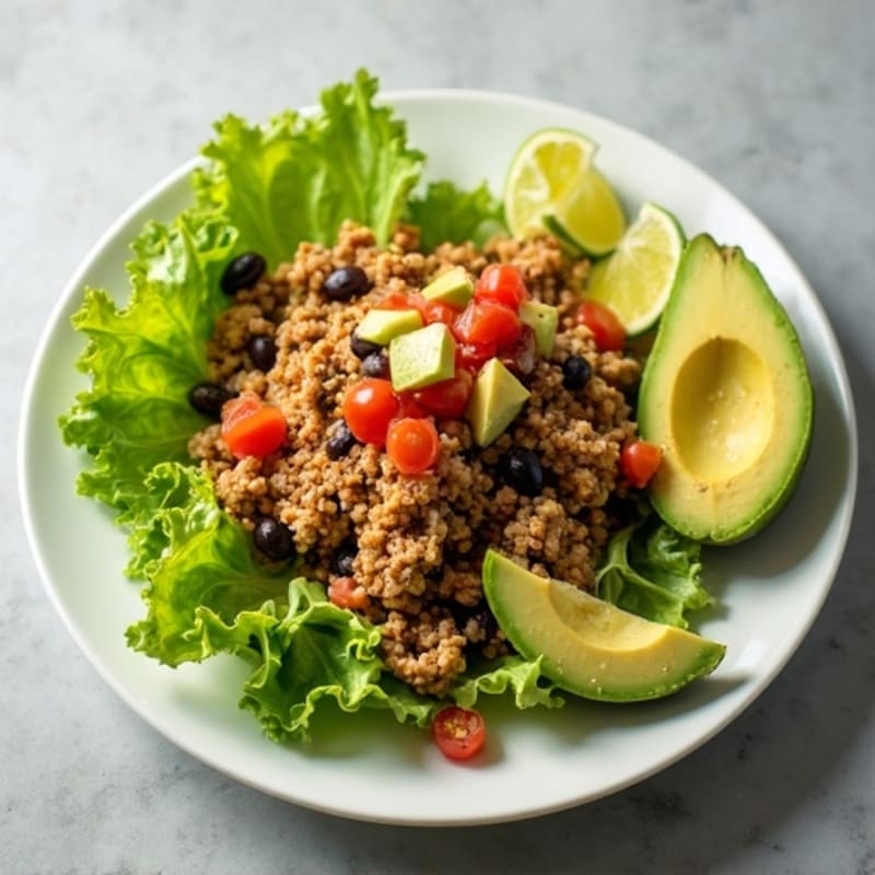 Lean Ground Turkey Taco Salad with Crispy Romaine and Creamy Avocado Dressing