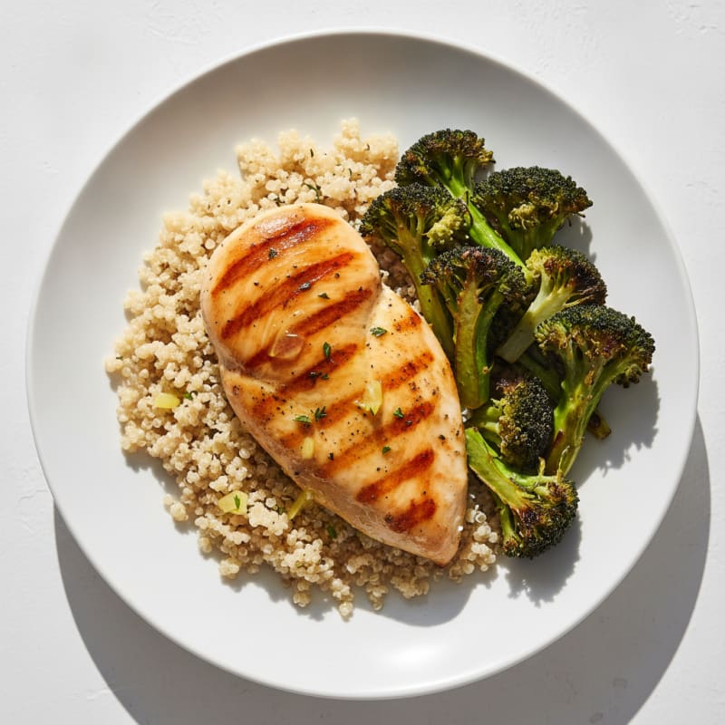 Grilled Chicken Breast with Quinoa and Roasted Broccoli