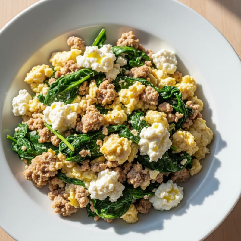 Egg White and Turkey Spinach Scramble with Cottage Cheese