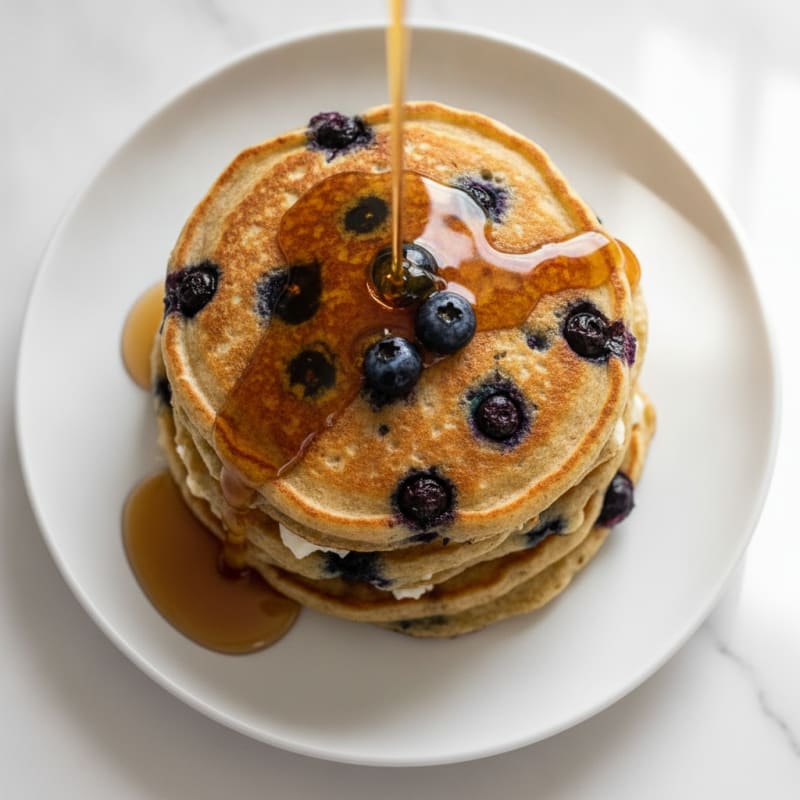 Blueberry Ricotta Pancakes with Maple Syrup