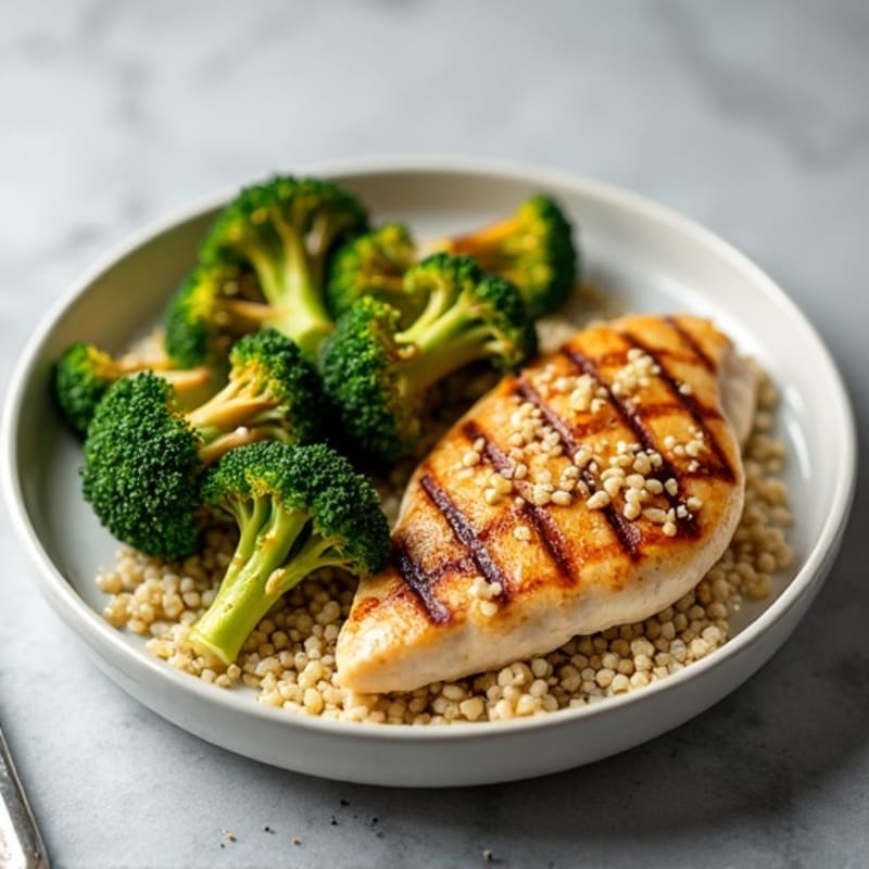 Grilled Chicken Breast with Roasted Broccoli and Quinoa