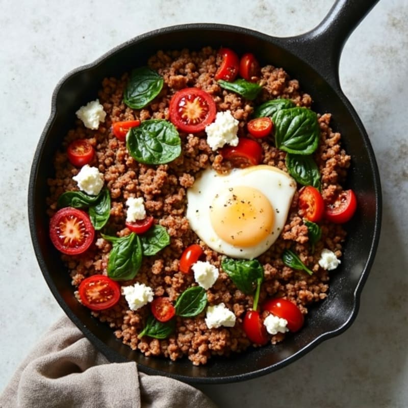 Greek-Spiced Ground Beef Skillet with Crumbled Feta