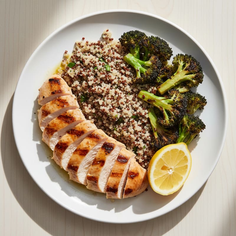 Grilled Chicken Breast with Quinoa and Roasted Broccoli