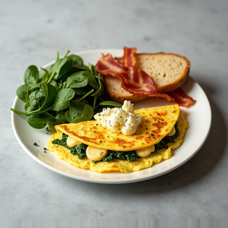 Egg White Spinach Omelette with Turkey Bacon