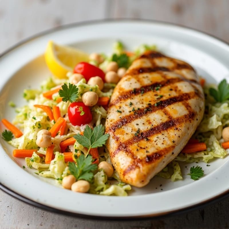 Grilled Chicken Breast with Crunchy Cabbage Slaw