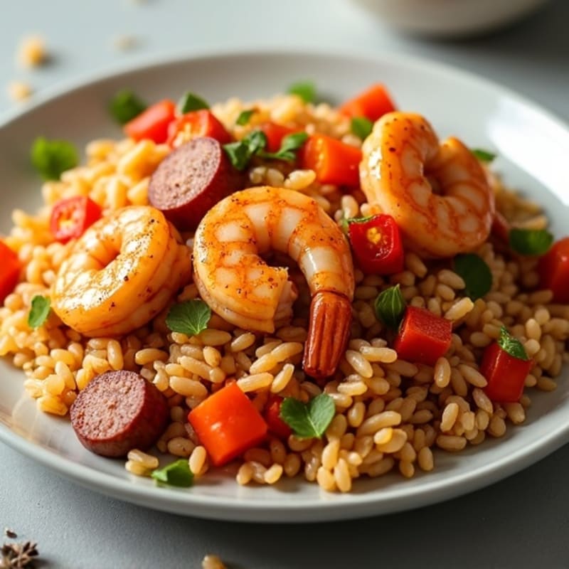 Spicy Chicken, Shrimp, and Smoked Sausage Rice Skillet with Bell Peppers