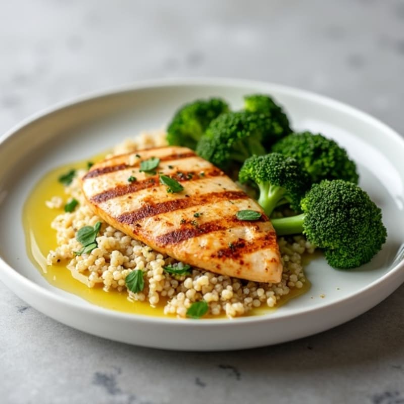 Grilled Chicken Breast with Quinoa and Roasted Broccoli