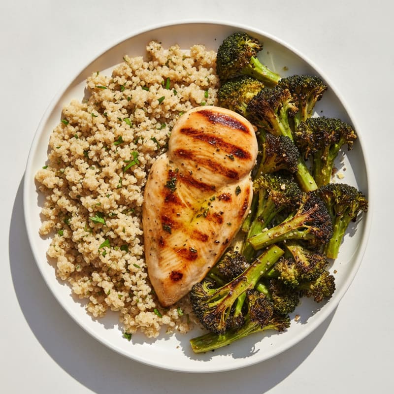 Grilled Chicken Breast with Quinoa and Roasted Broccoli