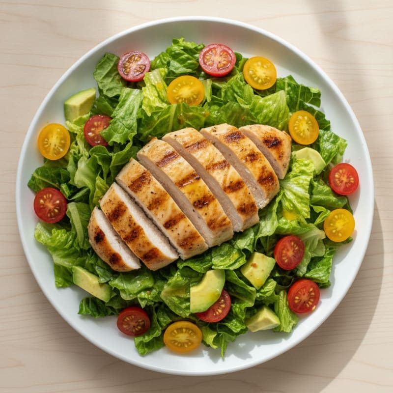Grilled Chicken Breast with Crisp Romaine and Tomato Salad