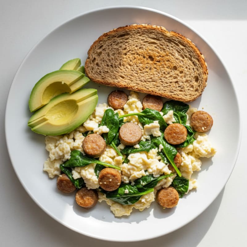 Egg White Scramble with Turkey Sausage and Spinach