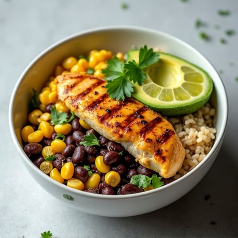 Cilantro-Lime Chicken Burrito Bowl with Smashed Avocado