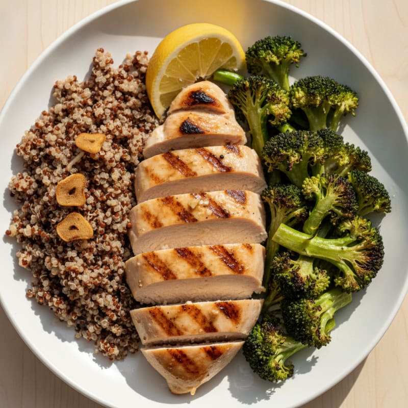 Grilled Chicken Breast with Roasted Broccoli and Quinoa
