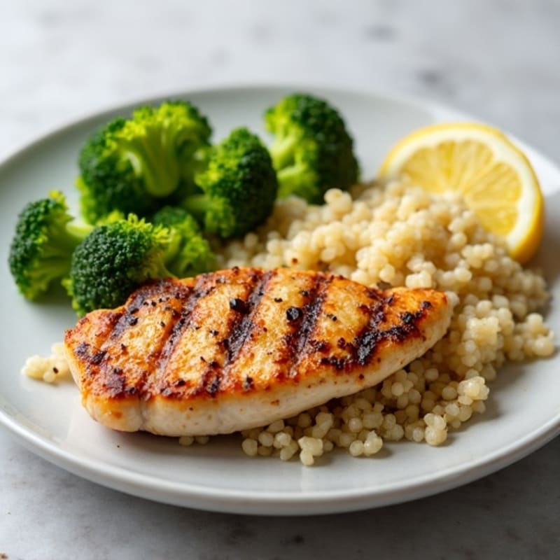 Grilled Chicken Breast with Quinoa and Steamed Broccoli