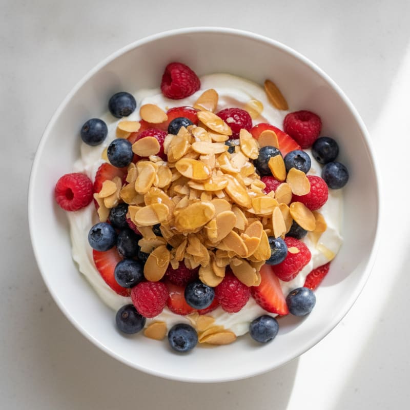 Creamy Greek Yogurt Parfait with Mixed Berries and Almonds