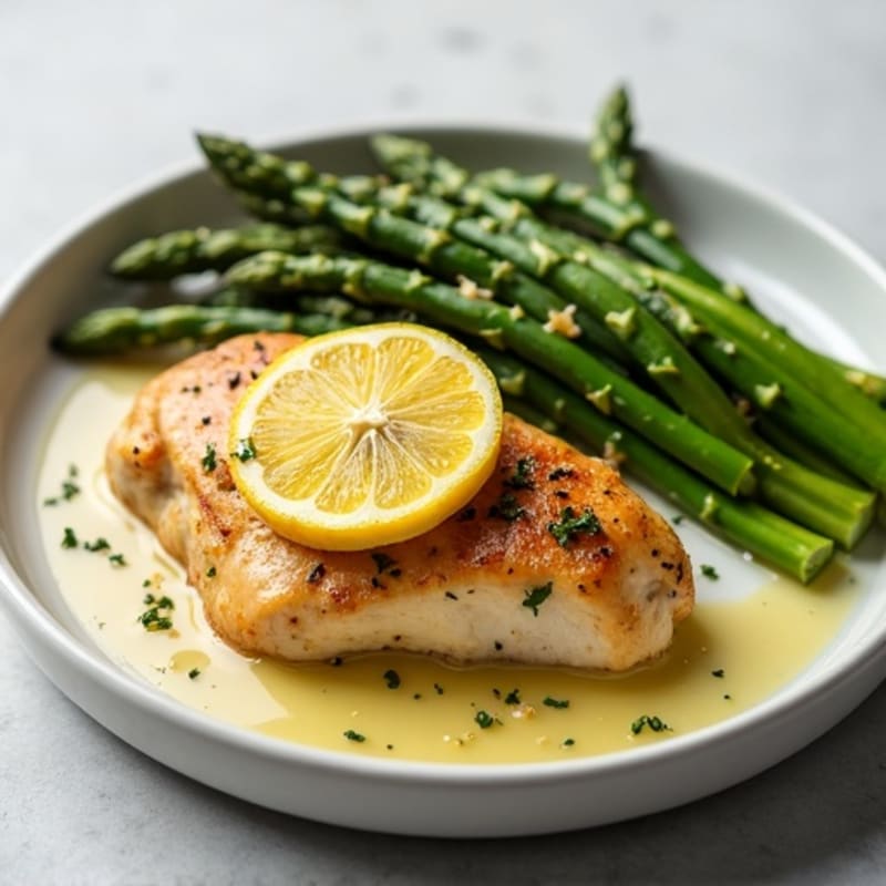 Lemon Garlic Pan-Seared Chicken with Roasted Asparagus