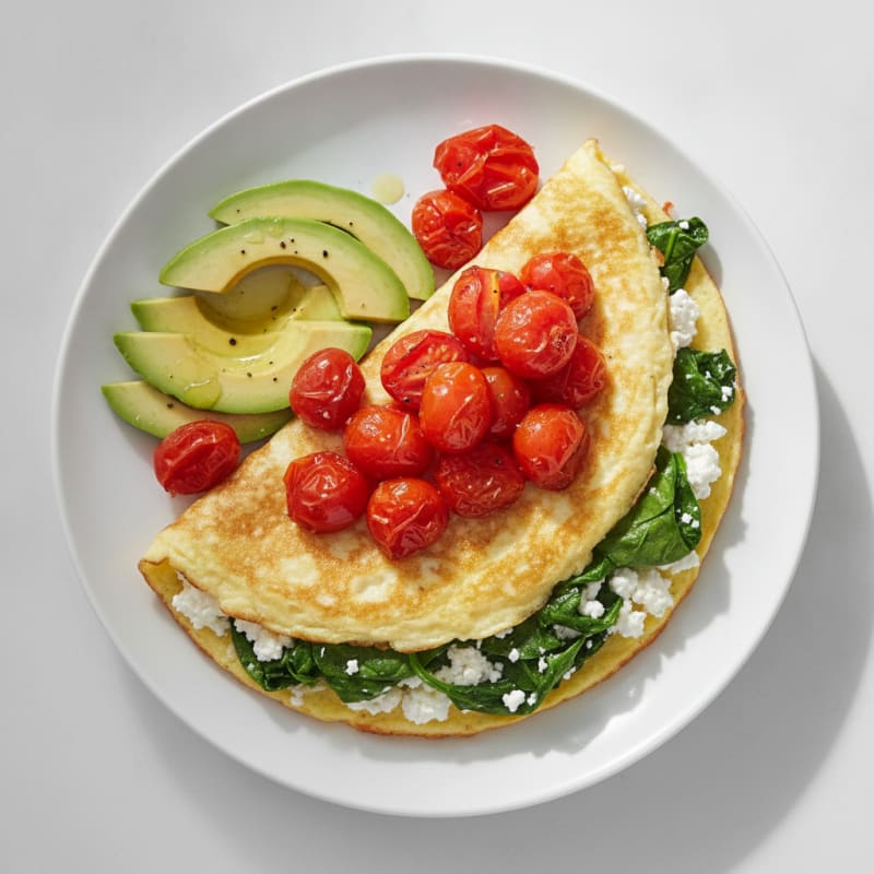 Egg White Spinach Omelette with Cottage Cheese and Cherry Tomatoes