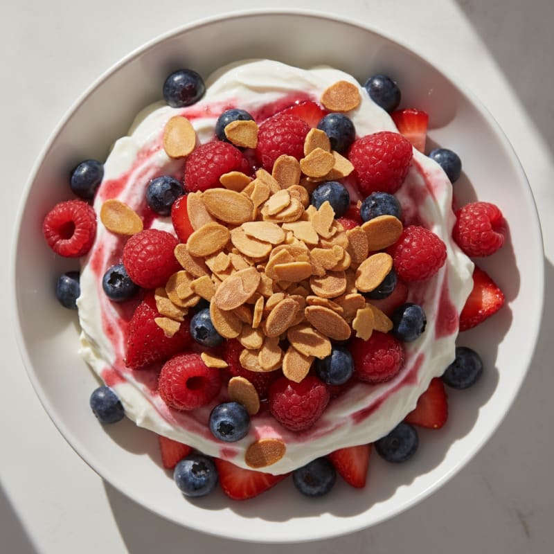 Greek Yogurt Protein Parfait with Mixed Berries and Almonds