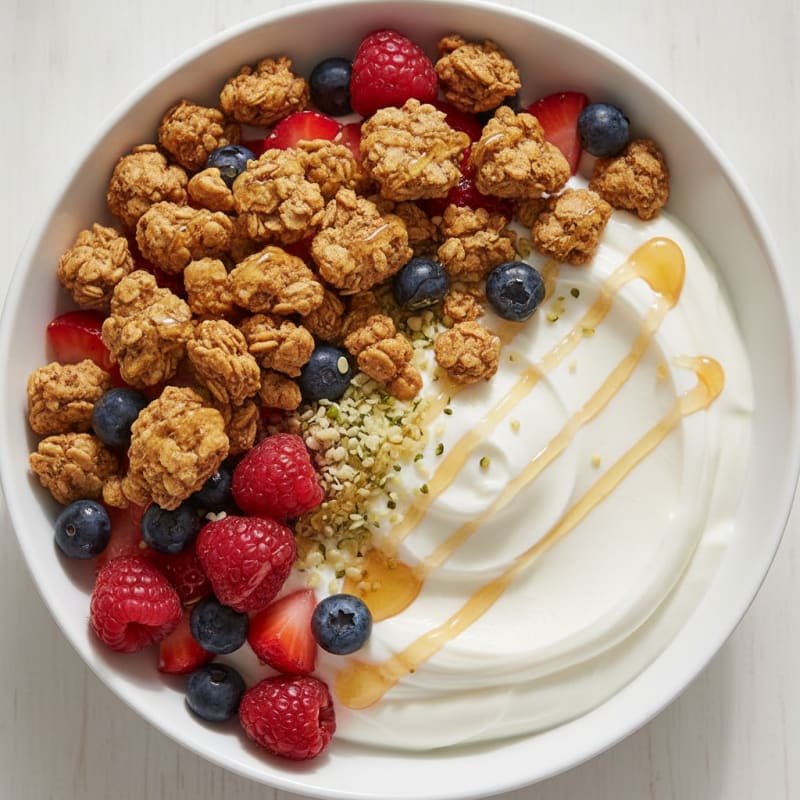 Creamy Greek Yogurt Bowl with Protein Granola and Mixed Berries