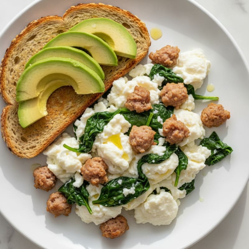 Egg White Scramble with Turkey Sausage and Spinach