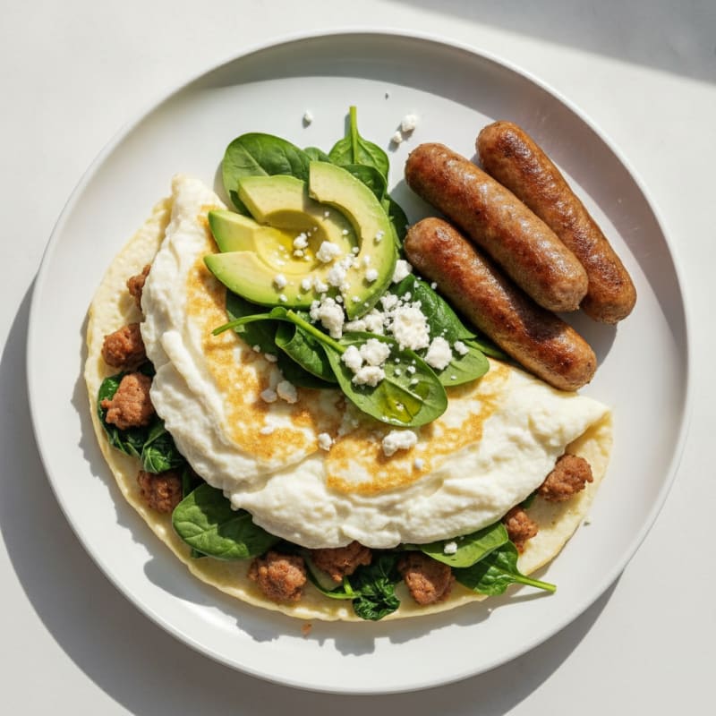 Egg White Spinach Omelet with Turkey Sausage