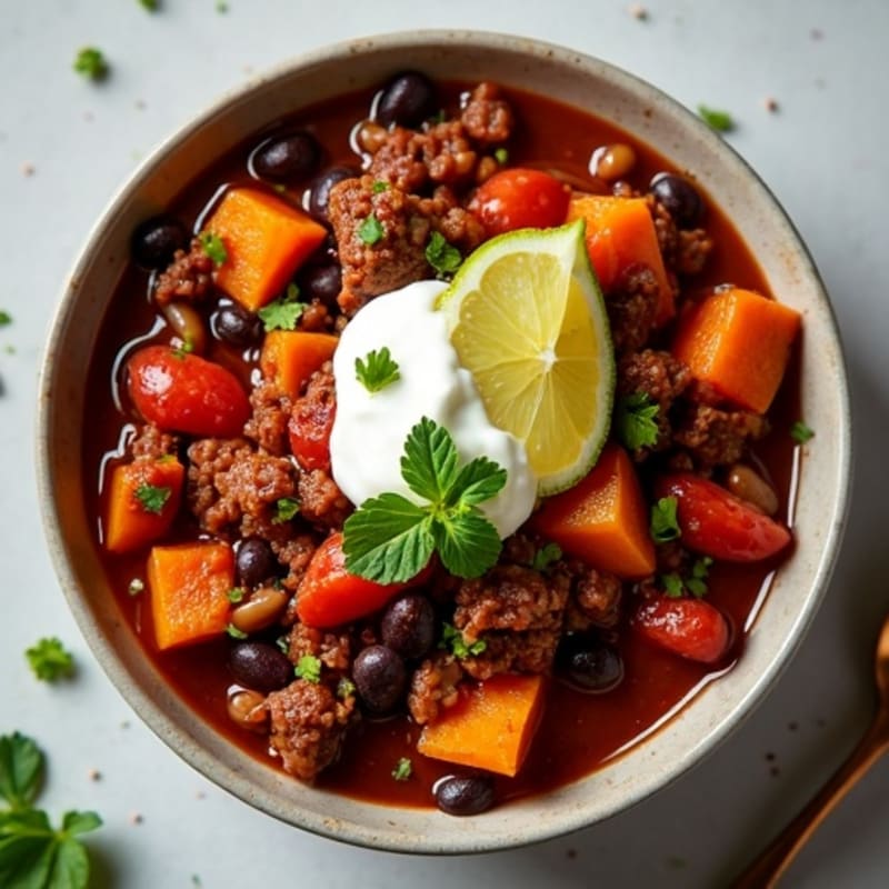 Hearty Black Bean Beef Chili with Sweet Potato