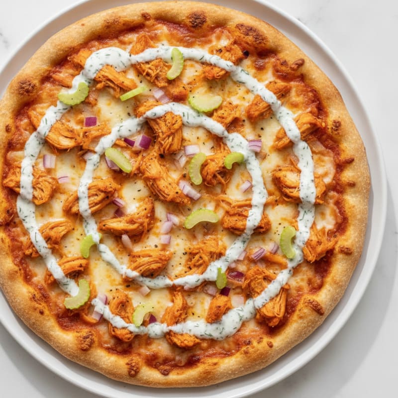 Buffalo Chicken Pizza with Ranch Drizzle