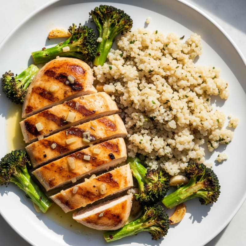 Grilled Lemon Chicken with Quinoa and Roasted Broccoli