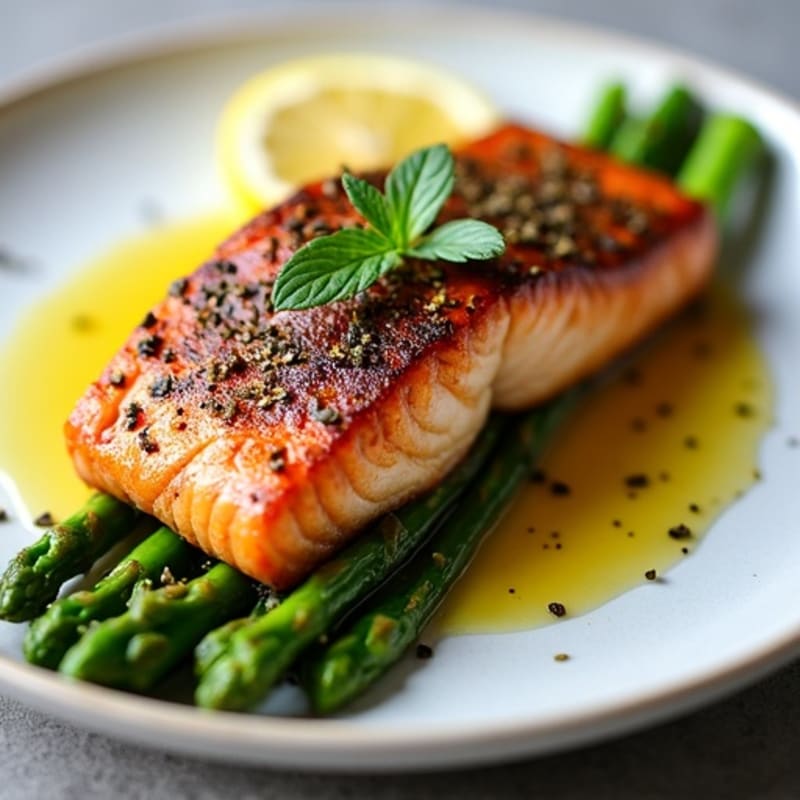 Crispy Pan-Seared Salmon with Lemon-Garlic Asparagus