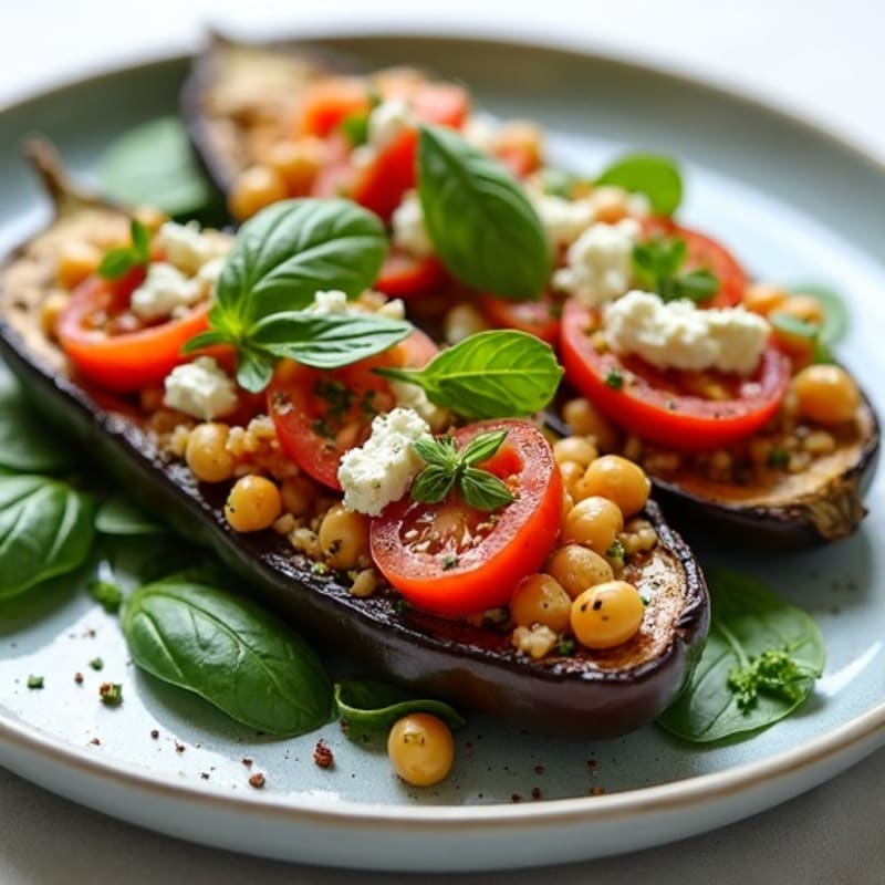 Herb-Roasted Quinoa Stuffed Eggplant Boats