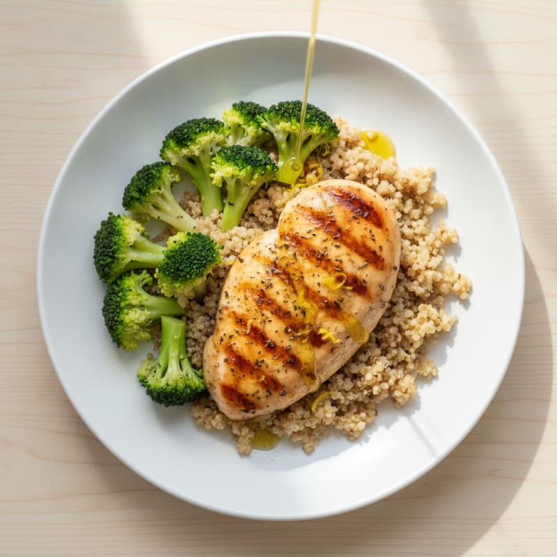 Grilled Chicken Breast with Quinoa and Steamed Broccoli