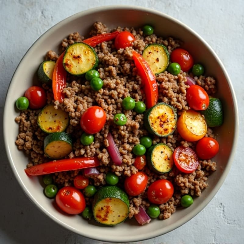 Lean Ground Beef and Roasted Vegetable Skillet