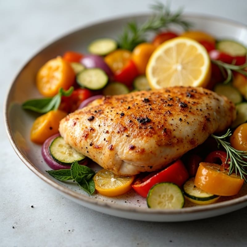 Crispy Lemon-Herb Roasted Chicken with Fresh Roasted Vegetables