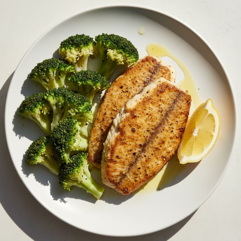 Seared Tilapia with Steamed Broccoli and Lemon
