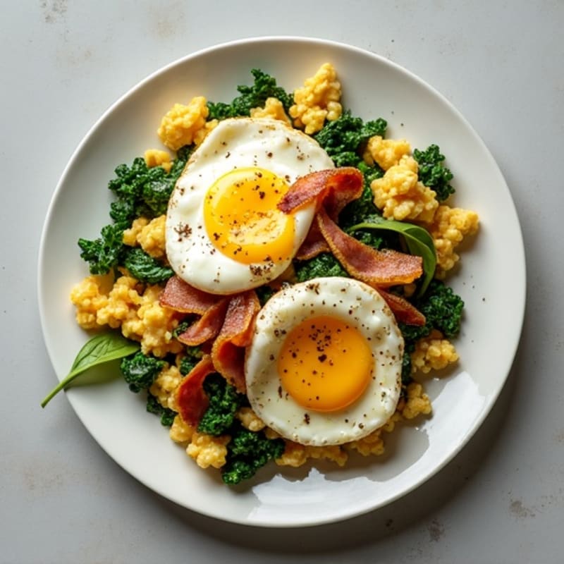 Egg White Spinach Scramble with Turkey Bacon