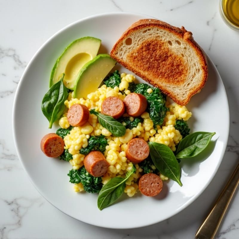 Egg White and Spinach Scramble with Turkey Sausage