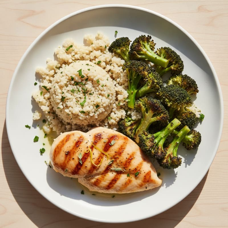Grilled Chicken Breast with Roasted Broccoli and Quinoa
