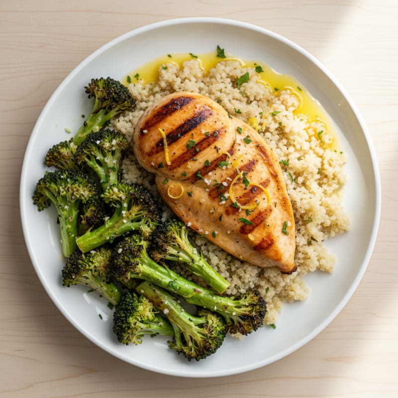 Grilled Chicken Breast with Roasted Broccoli and Quinoa