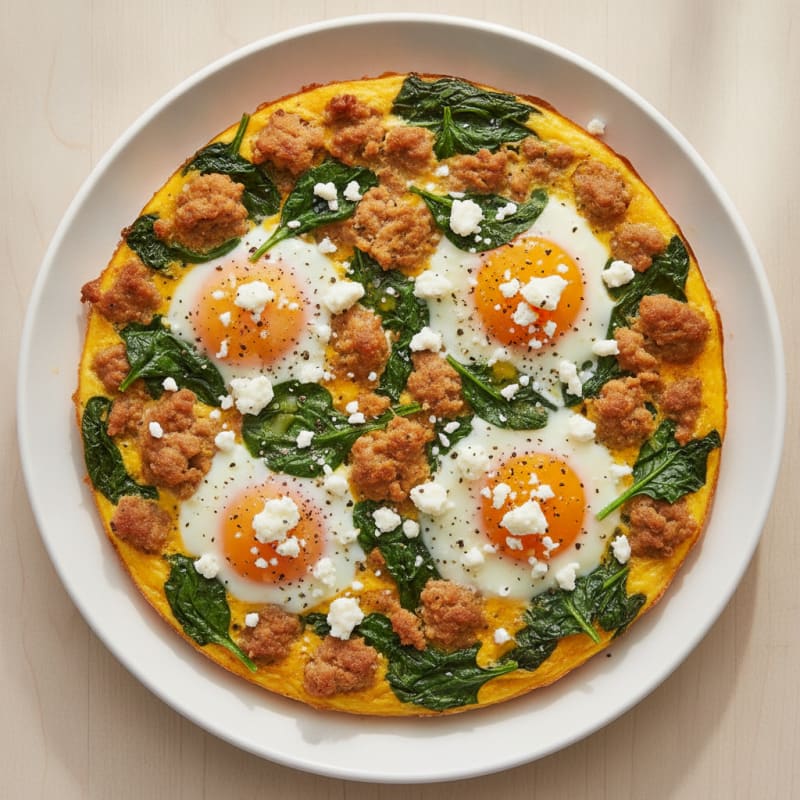 Baked Eggs with Sautéed Spinach and Ground Turkey