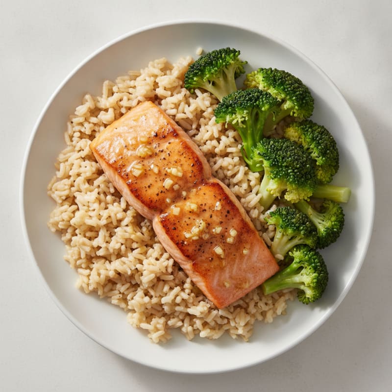 Seared Salmon with Steamed Broccoli and Brown Rice