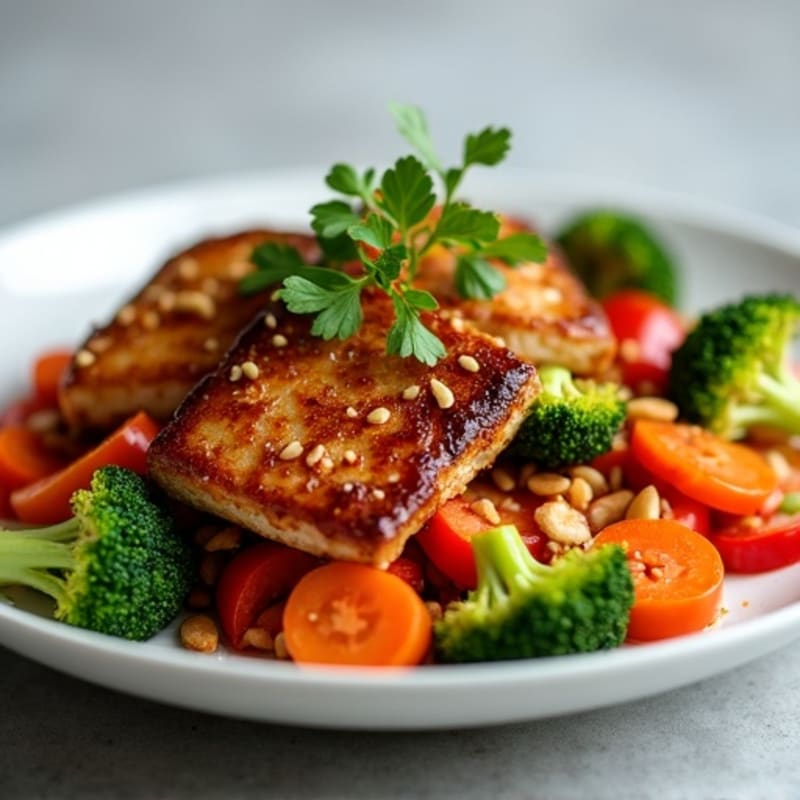 Crispy Maple Glazed Tempeh with Fresh Vegetable Stir-Fry