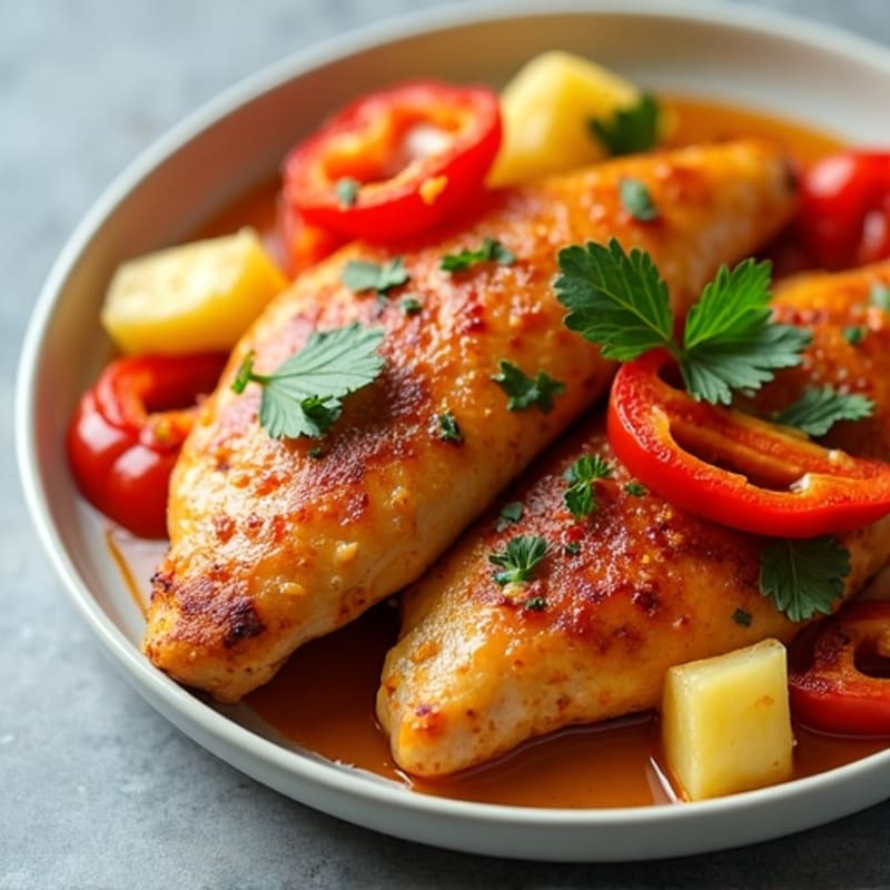 Sheet Pan Sweet and Sour Chicken with Roasted Bell Peppers and Pineapple